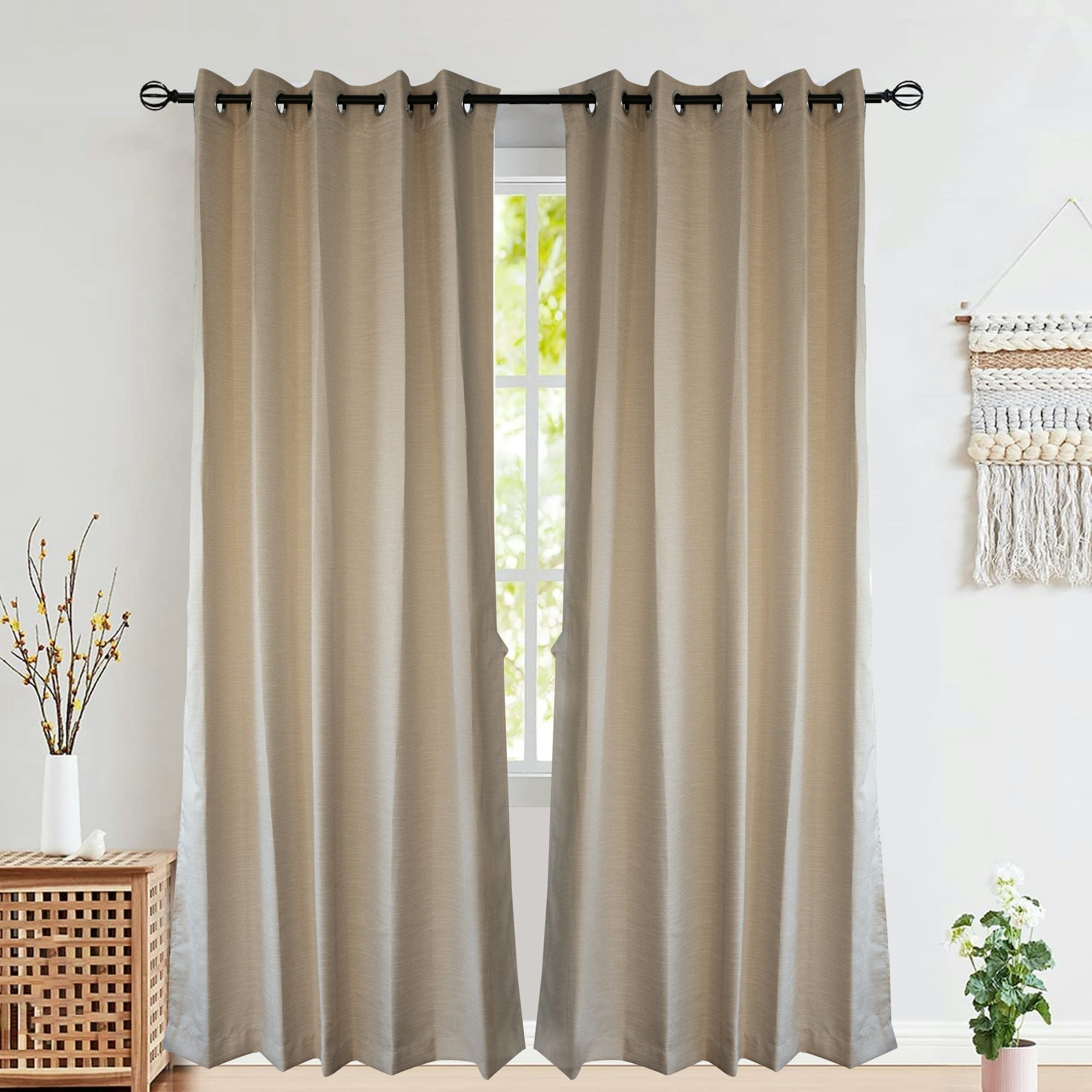 Soft beige curtains in natural daylight — quiet, considered atmosphere.